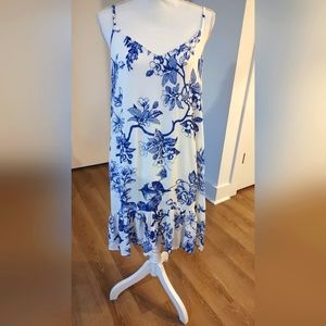 Lulu's Garden bloom blue & white floral print dress Weddings Vacation Soft Girl